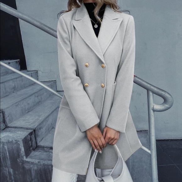 Gray double breasted pea coat jacket fall - Picture 4 of 6